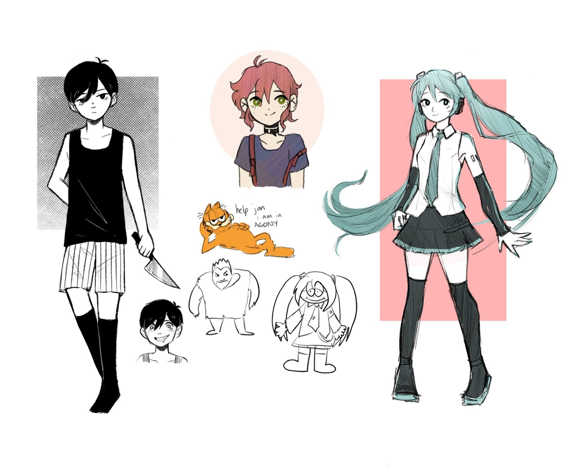 Download Hatsune Miku Omori (Character) Garfield Video Game Collage HD Wallpaper by tamameggy