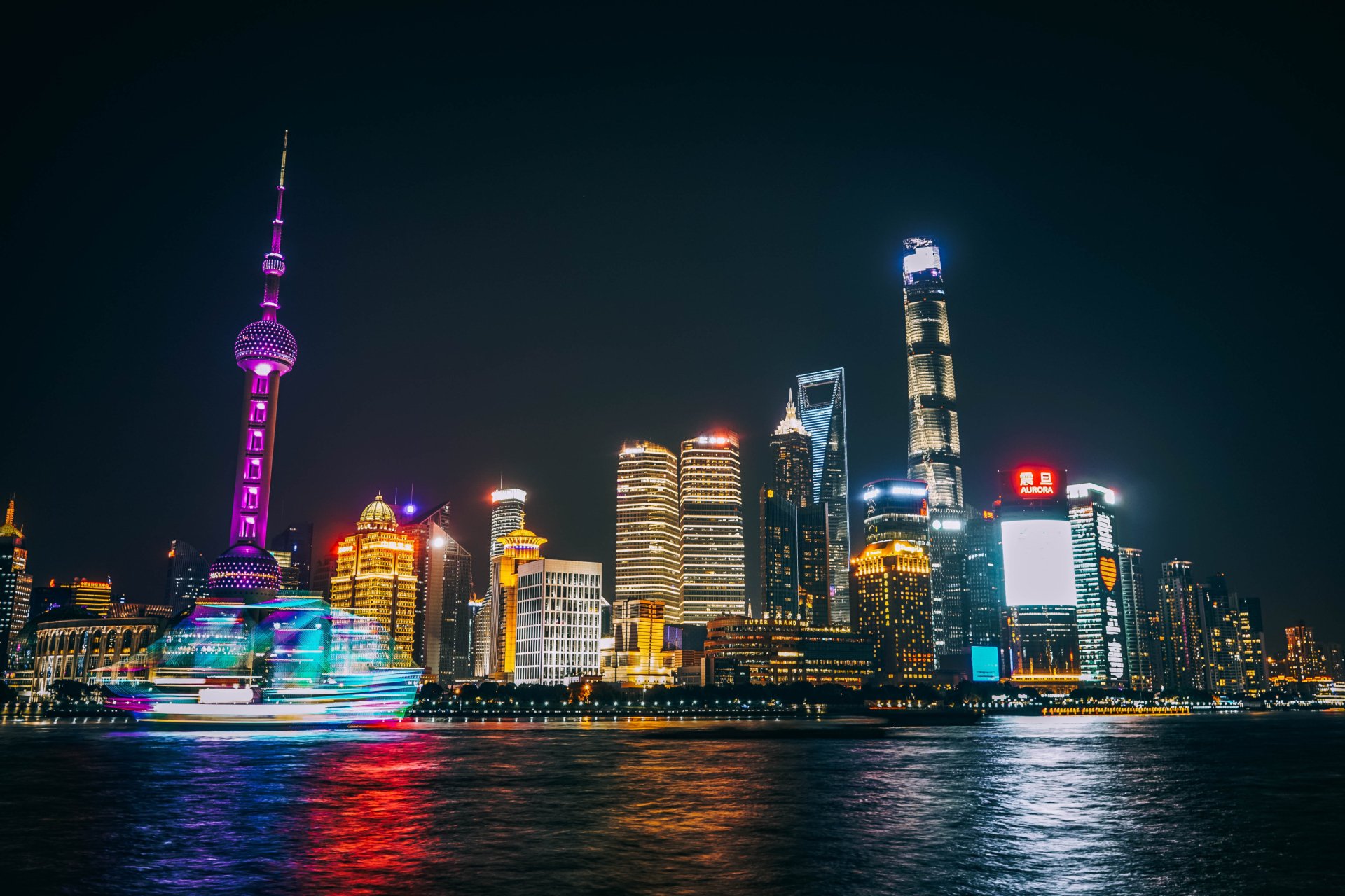 Download Night Skyline City Oriental Pearl Tower Skyscraper Man Made ...