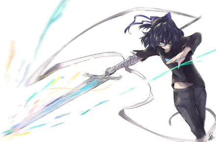 HD PC desktop wallpaper featuring Yuujin A, an anime-style virtual YouTuber from hololive, depicted dynamically wielding a sword in action.