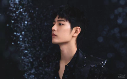 2K Quad HD PC desktop wallpaper and background: side-profile portrait of a young man in a dark sequined jacket against a soft-focus, starry bokeh backdrop.