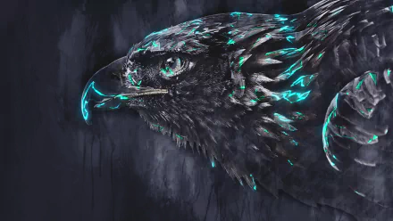 4K Ultra HD PC desktop wallpaper of a stylized eagle head (bird, animal) with glowing cyan accents against a dark, textured background.
