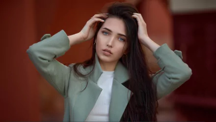 blue eyes long hair brunette woman model HD Desktop Wallpaper | Background Image