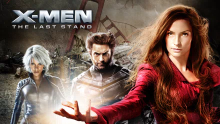 HD desktop wallpaper featuring Phoenix, Storm, and Wolverine from the X-Men: The Last Stand movie, starring Halle Berry, Hugh Jackman, and Famke Janssen.