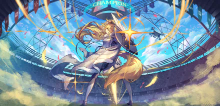 yellow eyes tail long hair blonde Blemishine (Arknights) video game Arknights HD Desktop Wallpaper | Background Image