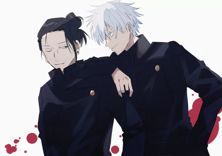 school uniform black hair Suguru Geto blue eyes white hair Satoru Gojo Anime Jujutsu Kaisen Gojo & Geto HD Desktop Wallpaper | Background Image