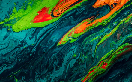 Vibrant abstract swirls of green, blue, orange, and red create a dynamic, colorful 4K Ultra HD PC desktop wallpaper background.