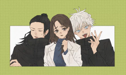 brown eyes school uniform blue eyes white hair black hair brown hair Shoko Ieiri Suguru Geto Satoru Gojo Anime Jujutsu Kaisen Gojo & Geto HD Desktop Wallpaper | Background Image