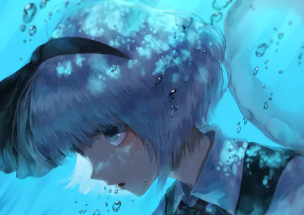 HD PC wallpaper featuring Youmu Konpaku from Touhou, depicted underwater with a detailed, vibrant blue palette and expressive anime style.