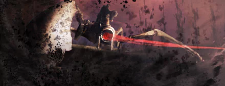 HD desktop wallpaper of the anime Eighty Six, featuring a mechanical spider-like creature with a glowing red eye in a dark, dystopian setting.