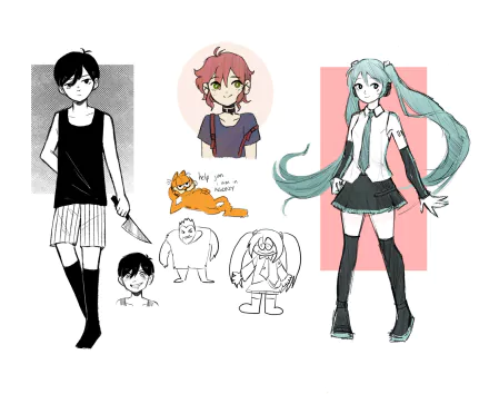 Hatsune Miku Omori (Character) Garfield video game collage HD Desktop Wallpaper | Background Image