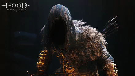 HD desktop wallpaper featuring a mysterious hooded character from the game Hood: Outlaws & Legends, showcasing detailed in-game graphics and medieval atmosphere.