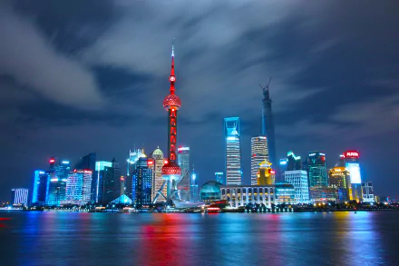 Oriental Pearl Tower skyscraper night skyline city man made Shanghai HD Desktop Wallpaper | Background Image