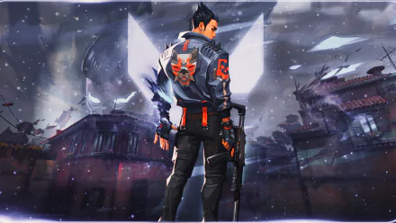 HD PC desktop wallpaper featuring Yoru from the video game Valorant, showcasing the character in a dynamic pose against a moody urban backdrop.