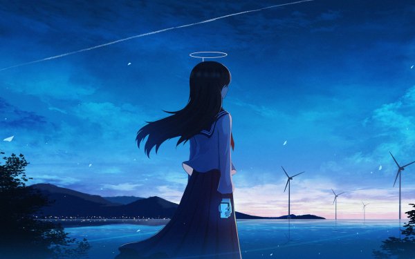 Anime Girl Uniform Sky Black Hair HD Wallpaper | Background Image