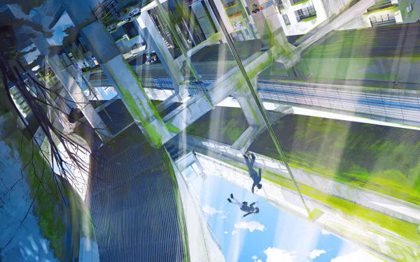 Anime-style cityscape with towering buildings and blue skies, presented in vibrant colors as a 4K Ultra HD PC desktop wallpaper and background.