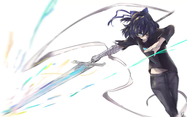 HD PC desktop wallpaper featuring Yuujin A, an anime-style virtual YouTuber from hololive, depicted dynamically wielding a sword in action.