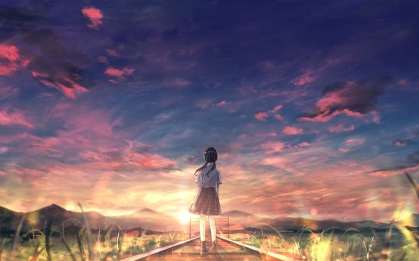 Anime Girl Sky Sunset HD Wallpaper | Background Image