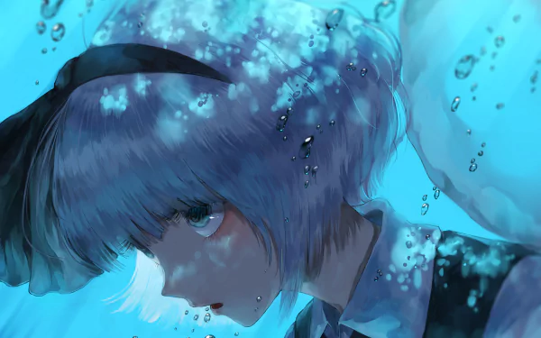 HD PC wallpaper featuring Youmu Konpaku from Touhou, depicted underwater with a detailed, vibrant blue palette and expressive anime style.