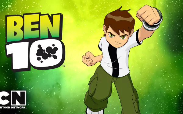 HD PC desktop wallpaper featuring Ben 10 from the TV show, with a dynamic pose and vibrant green background.