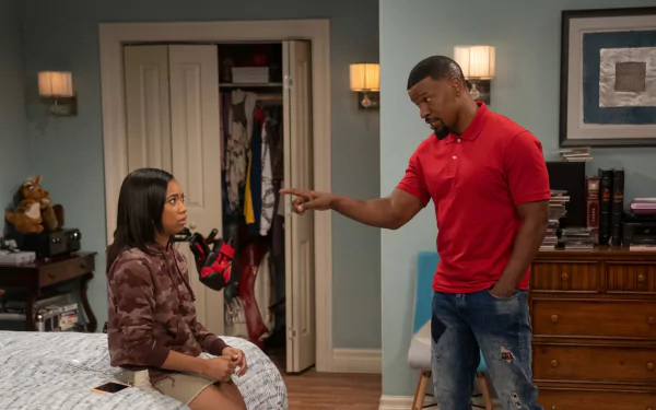 HD wallpaper featuring a scene from 'Dad Stop Embarrassing Me' with two characters in a bedroom, highlighting a conversational moment.
