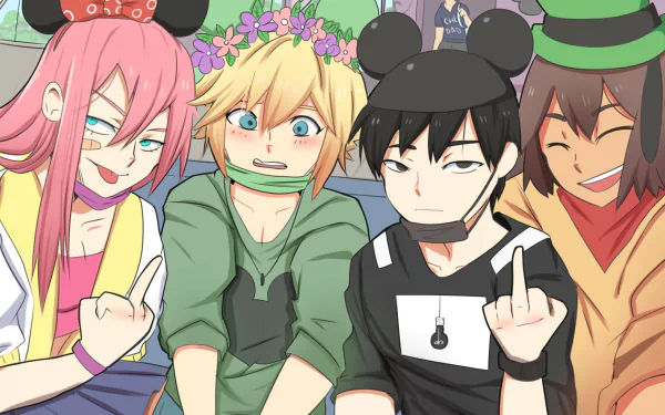 mask pink hair black hair blonde Hero (Omori) OMORI Kel (Omori) Aubrey (Omori) Sunny (Omori) Basil (Omori) video game HD Desktop Wallpaper | Background Image