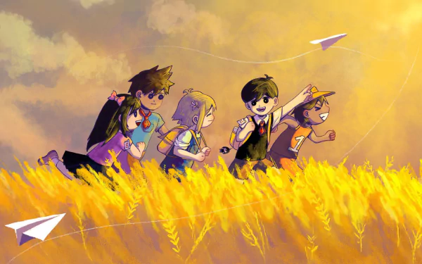 paper plane Aubrey (Omori) smile backpack Hero (Omori) Basil (Omori) Kel (Omori) Sunny (Omori) video game OMORI HD Desktop Wallpaper | Background Image