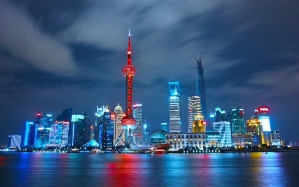Man Made Shanghai Cities China City Skyline Night Skyscraper Oriental Pearl Tower HD Wallpaper | Background Image