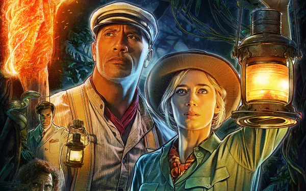 Jack Whitehall Emily Blunt Dwayne Johnson movie Jungle Cruise HD Desktop Wallpaper | Background Image