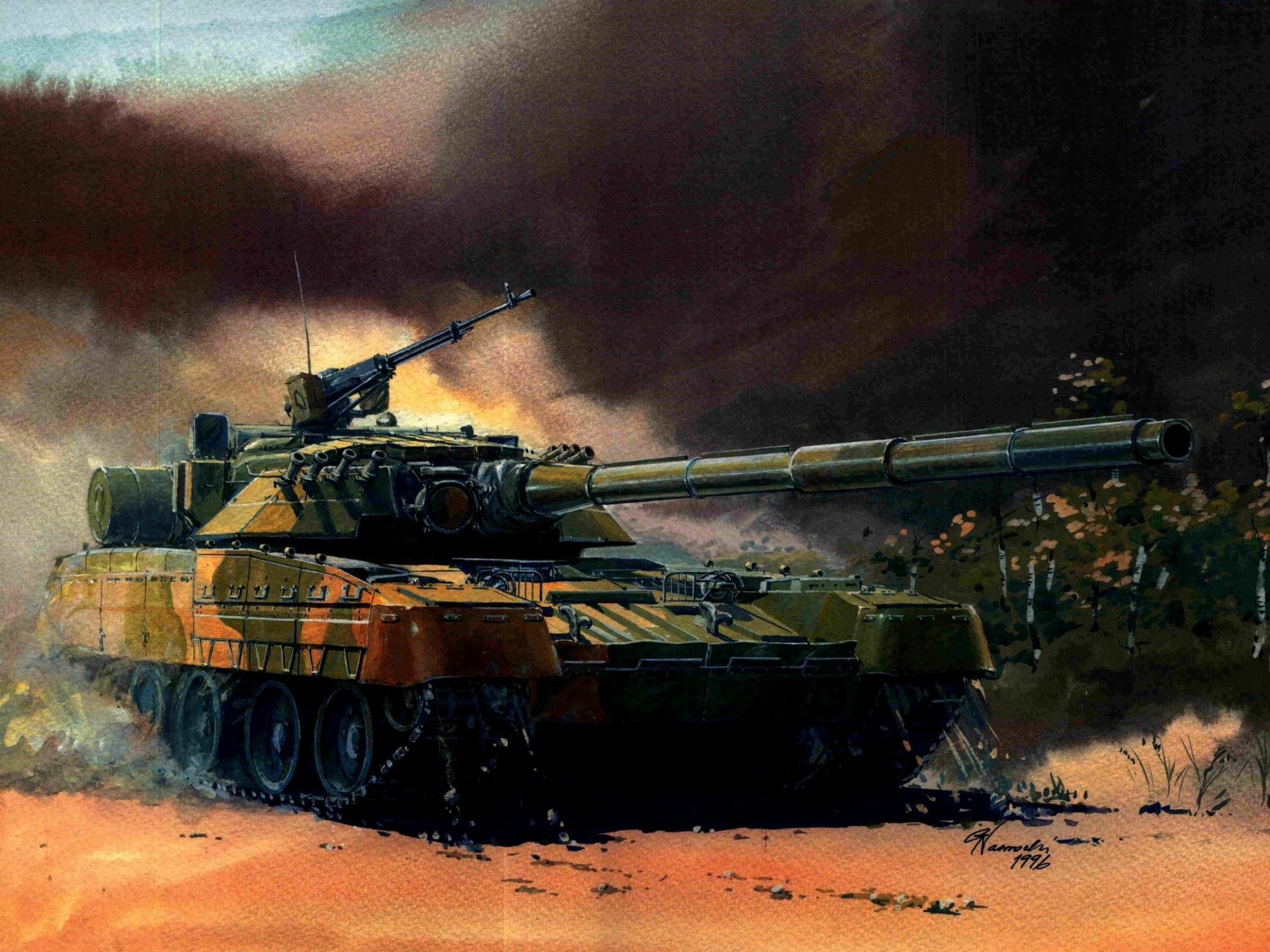 Military tank on a desktop wallpaper with a panther design