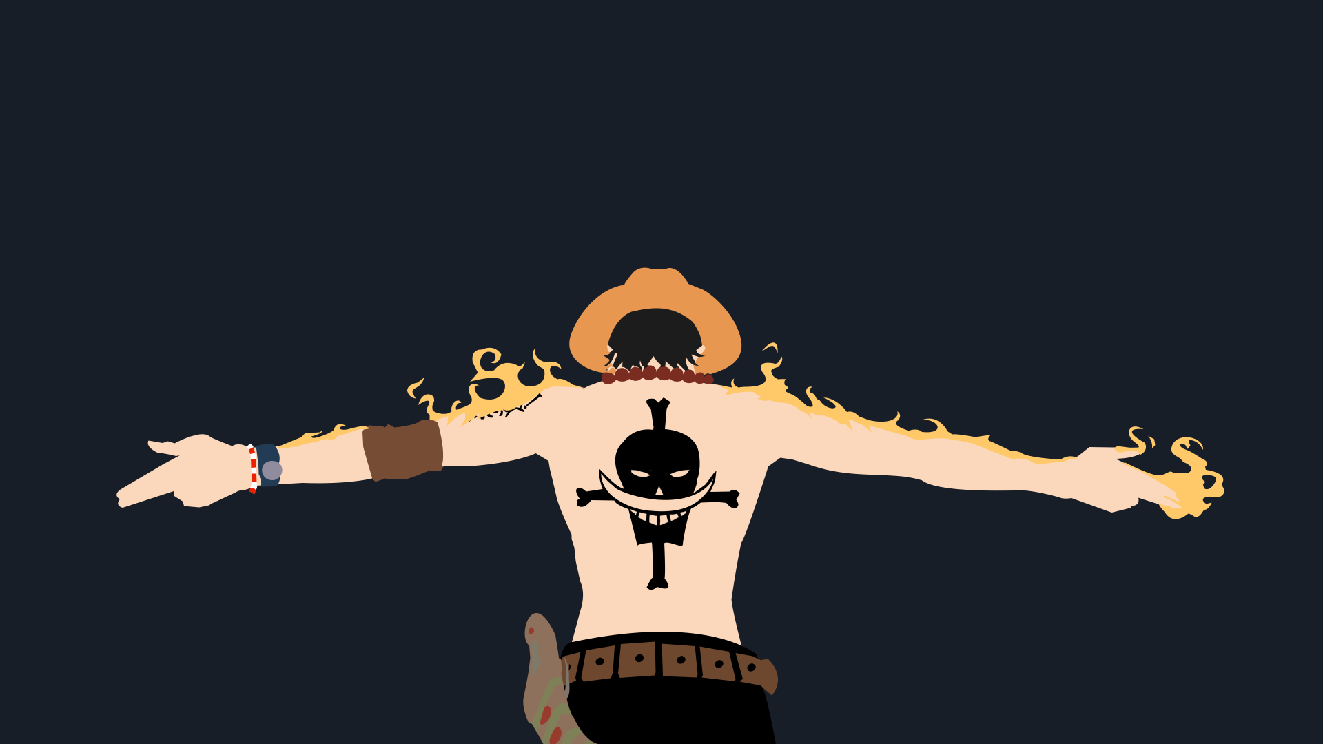4K Ultra HD PC desktop wallpaper featuring Portgas D. Ace from the anime One Piece, depicted with his trademark hat, flame effects, and back tattoo.