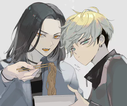 HD anime desktop wallpaper featuring Keisuke Baji and Chifuyu Matsuno from Tokyo Revengers, with Baji eating noodles and Chifuyu looking on.