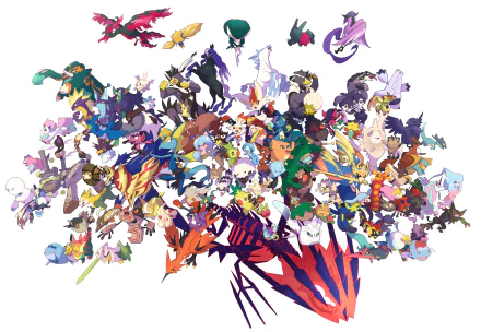 4K Ultra HD PC desktop wallpaper featuring a vibrant collage of various Pokémon characters from the video game series in dynamic poses against a white background.