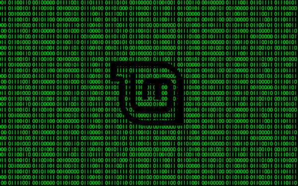 HD PC desktop wallpaper background with green binary code forming the Linux Mint logo, technology-themed.