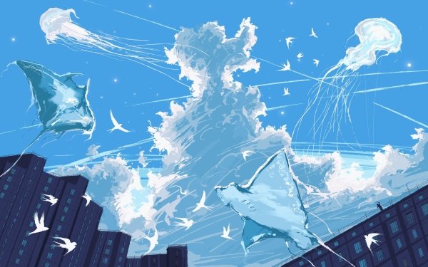 Anime Animal Sky Bird Jellyfish Sunbeam HD Wallpaper | Background Image