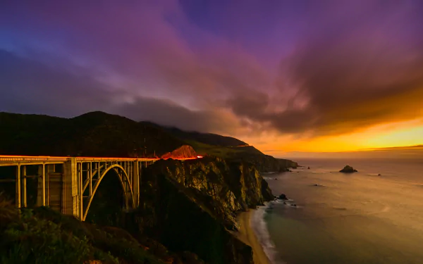 dusk coastline Bixby Creek Bridge man made bridge HD Desktop Wallpaper | Background Image