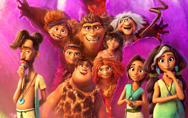 Hope Betterman Dawn Betterman Phil Betterman Gran (The Croods) Ugga (The Croods) Sandy (The Croods) Grug (The Croods) Thunk (The Croods) Guy (The Croods) Eep (The Croods) movie The Croods: A New Age HD Desktop Wallpaper | Background Image