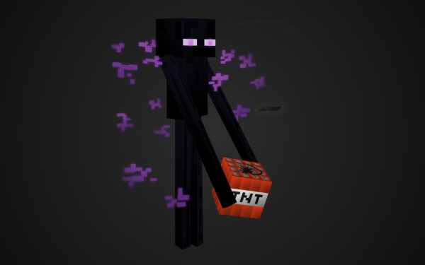 HD desktop wallpaper featuring a Minecraft Enderman holding TNT with a dark background.