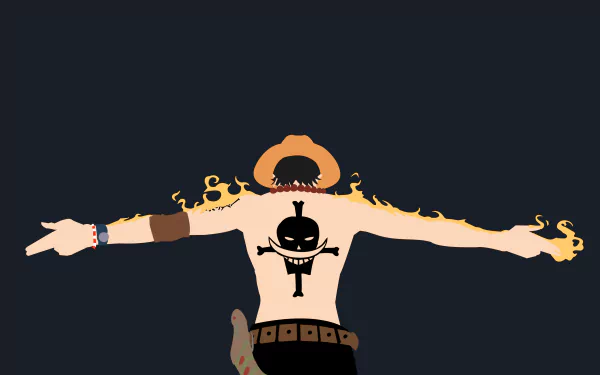4K Ultra HD PC desktop wallpaper featuring Portgas D. Ace from the anime One Piece, depicted with his trademark hat, flame effects, and back tattoo.
