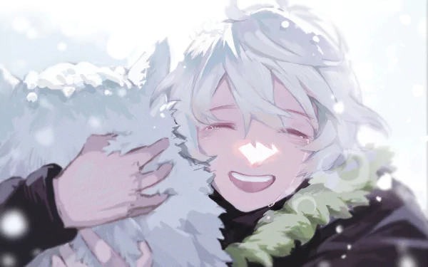 HD anime desktop wallpaper featuring Fushi and Joan from To Your Eternity sharing a joyful moment in a snowy setting.