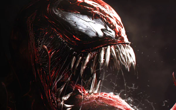 Close-up of Carnage from Marvel Comics in Venom: Let There Be Carnage, rendered in 4K Ultra HD detail for a PC desktop background.