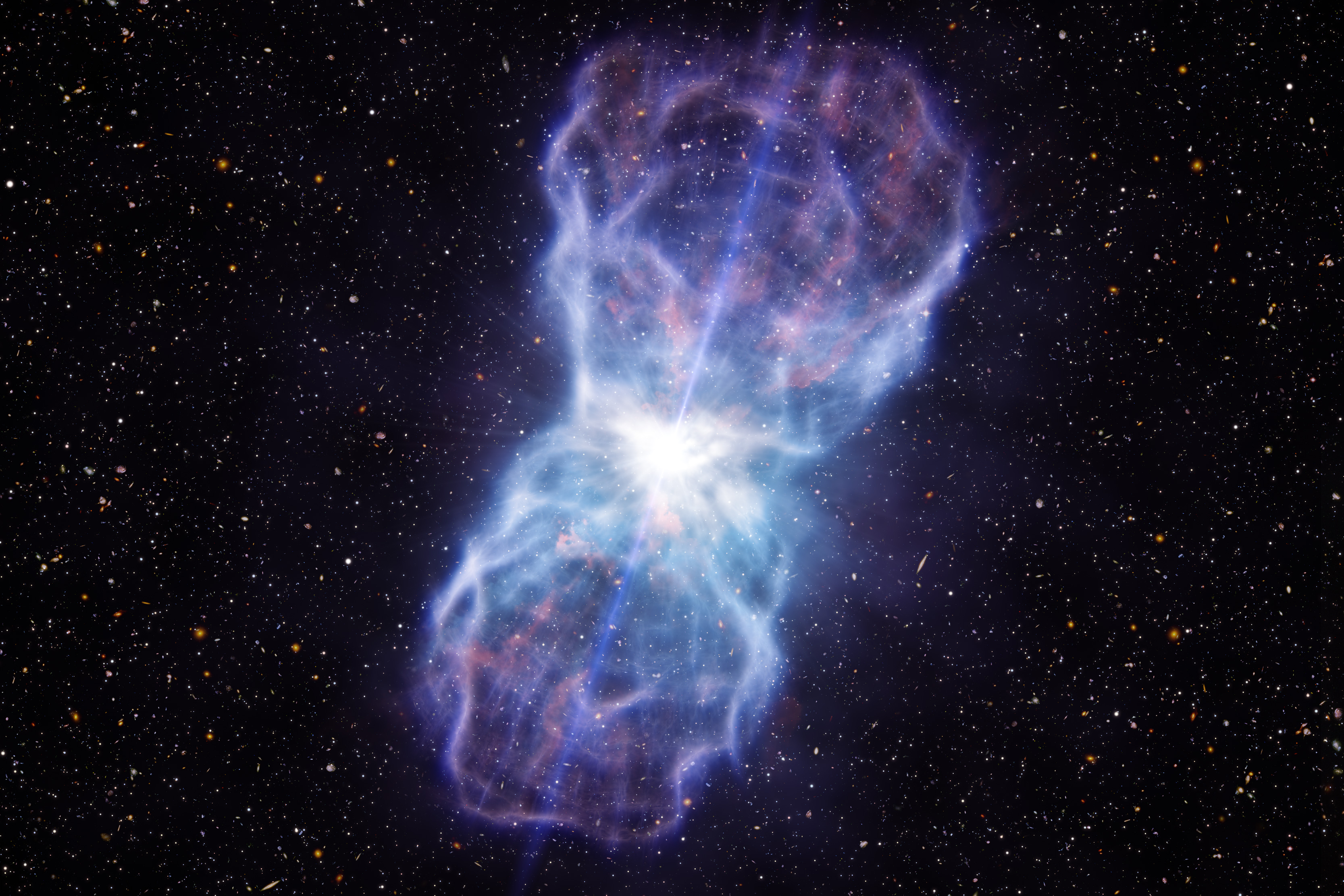 Artist’s impression of the huge outflow ejected from the quasar SDSS J1106+1939 by ESO