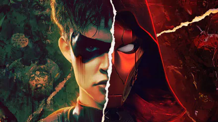 Split image of Jason Todd and his Red Hood persona from the TV show Titans, rendered in striking 4K Ultra HD detail for PC desktop backgrounds.