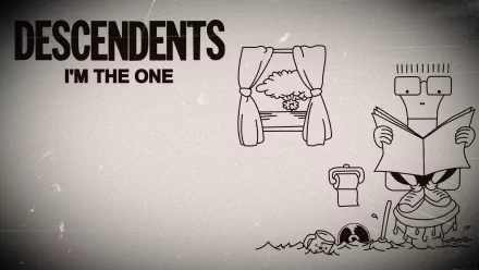 HD desktop wallpaper featuring a stylized illustration related to the band Descendents, with a text I'm The One and whimsical drawings including a character reading a book.