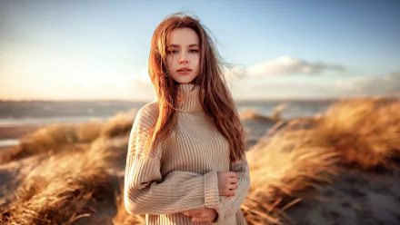 redhead depth of field woman model HD Desktop Wallpaper | Background Image