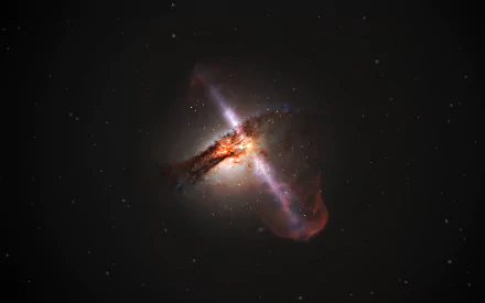 HD desktop wallpaper of Centaurus A galaxy, featuring vivid details of a black hole surrounded by interstellar dust and gas, set in a Sci-Fi theme.