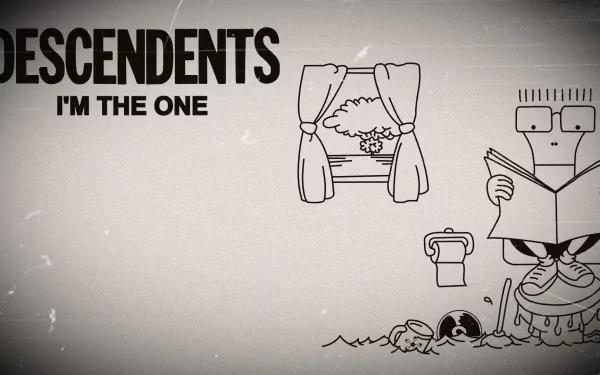 HD desktop wallpaper featuring a stylized illustration related to the band Descendents, with a text I'm The One and whimsical drawings including a character reading a book.