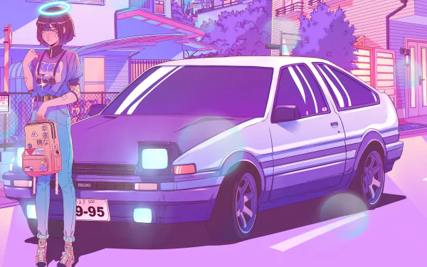 car synthwave fantasy woman HD Desktop Wallpaper | Background Image