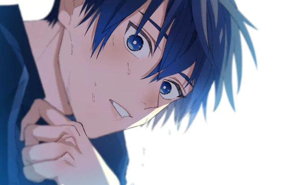 4K Ultra HD anime wallpaper featuring Isagi Yoichi from Blue Lock with expressive blue eyes and detailed shading on a light background.