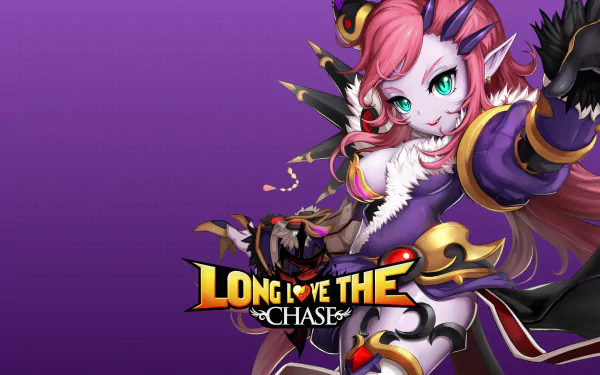 HD Grand Chase desktop wallpaper featuring an animated character with pink hair and elaborate costume, with the logo 'Long Live the Chase'.