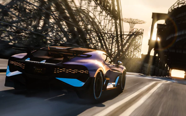 4K Ultra HD Grand Theft Auto V PC wallpaper featuring a sleek sports car racing on a sunlit urban street with dynamic lighting and detailed surroundings.